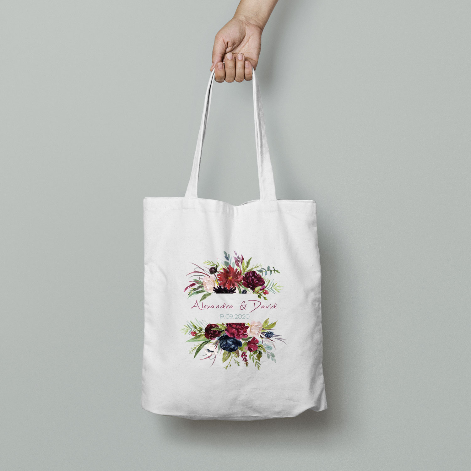 Totebag mariage Rouge Pivoine