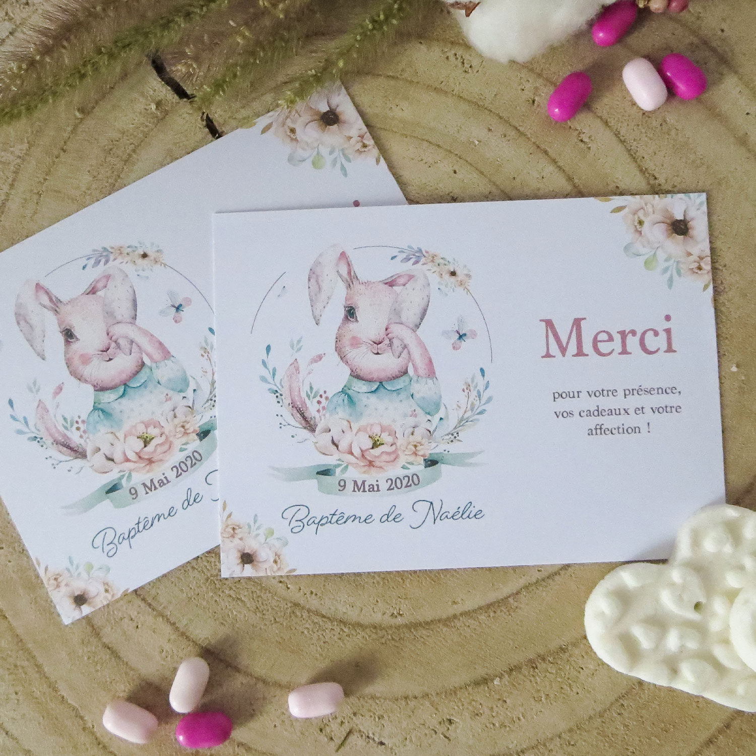 carte remerciements baptême