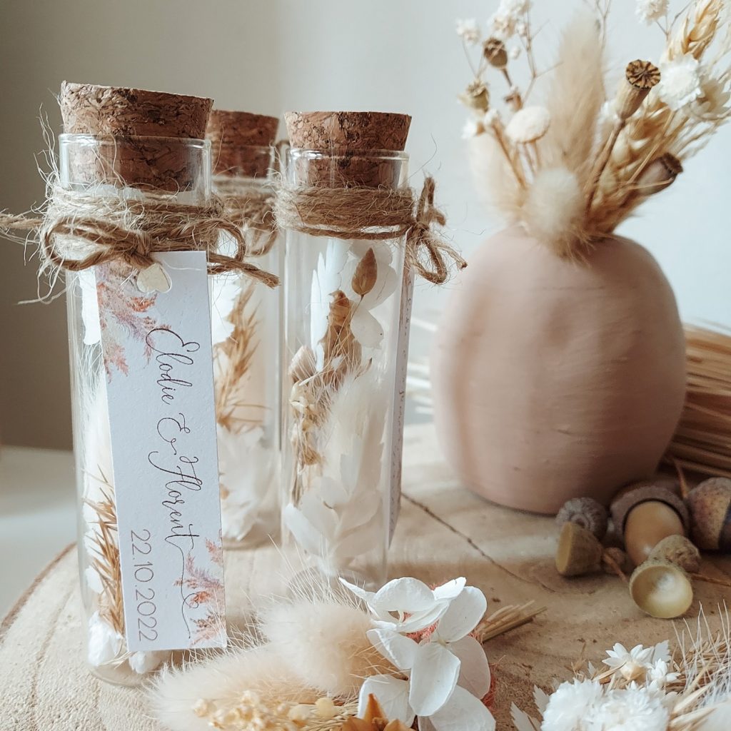 Lot de 3 Mini Vases Eprouvettes Tube avec 3 Fleurs Allium | Decoration
