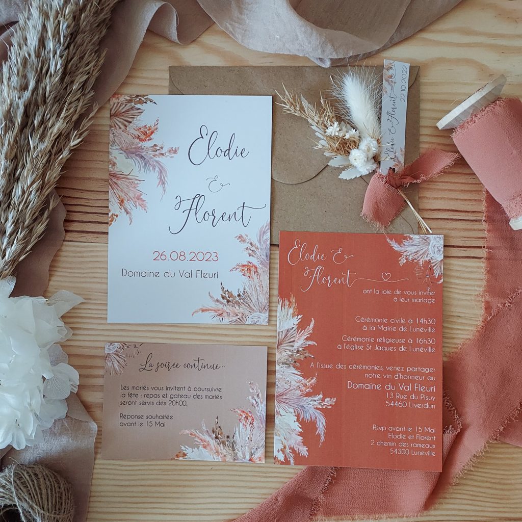 faire part mariage thème pampa terracotta