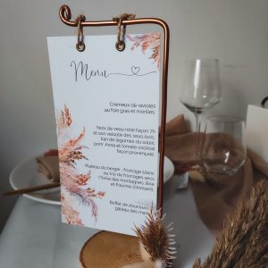 menu mariage et son support thème pampa terracotta