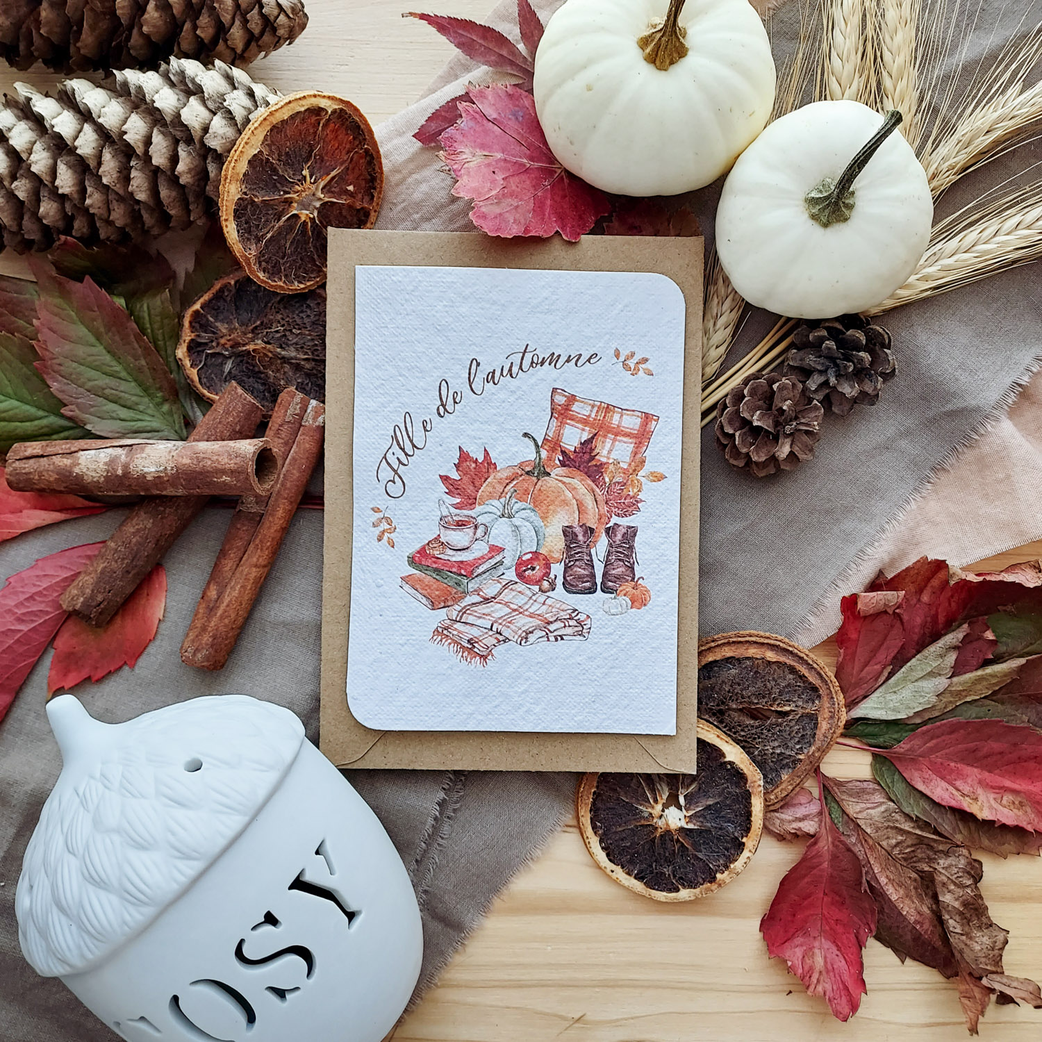 carte postale fille de l'automne